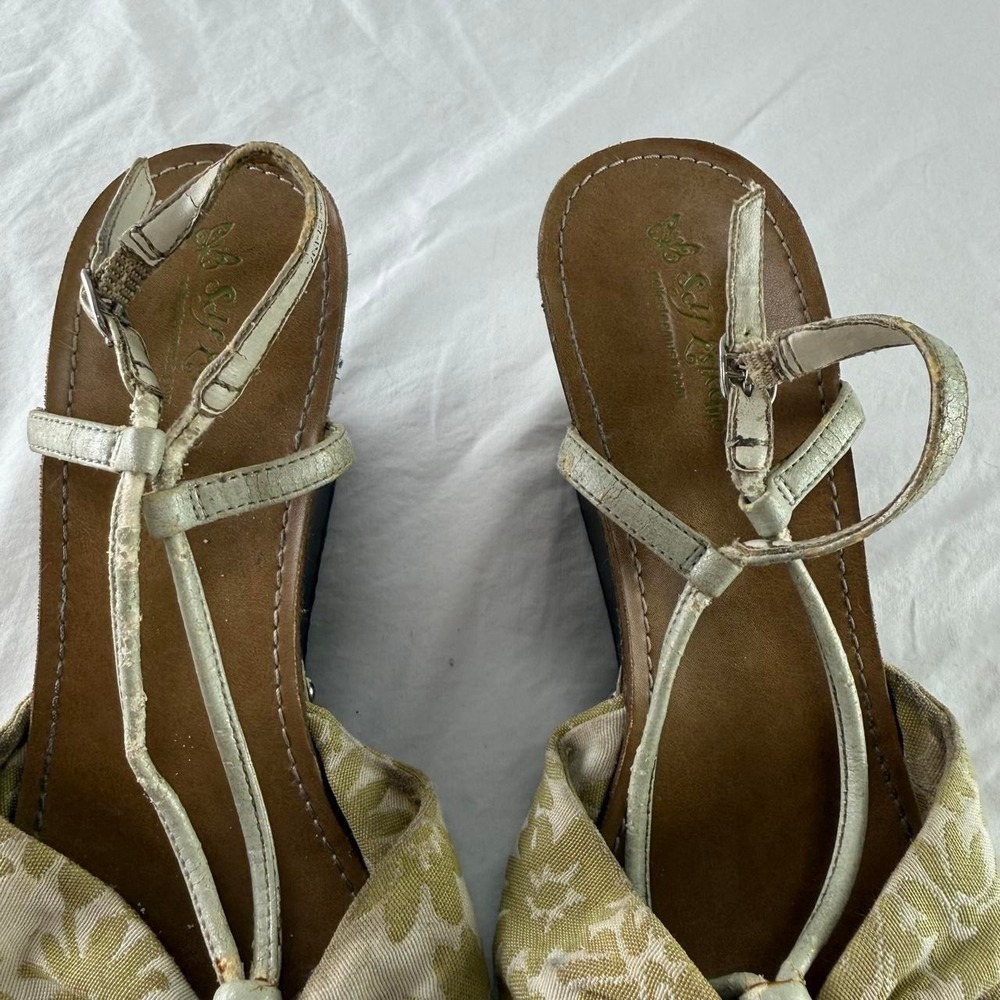 Self Esteem Wooden Cream & Green Wedges Womens 9.5 Fairy Coquette Boho - Picture 8 of 8